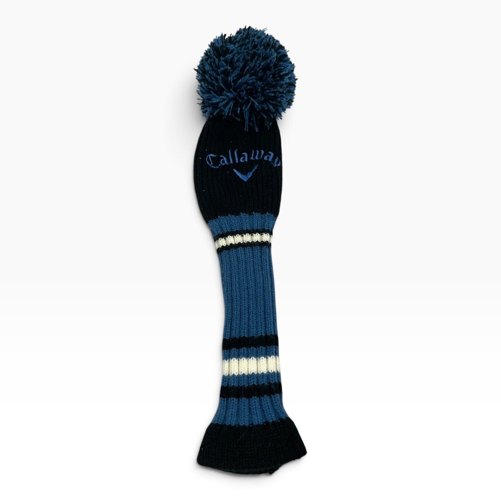 Callaway Golf Club Headcover Navy Blue White Knit Pom Pom Sock Cover